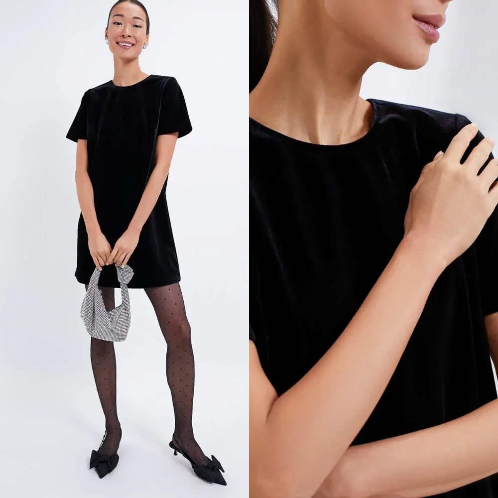 Pomander Place NEW Black Velvet Mae Short Sleeve Party Cocktail Mini Dress Large - Picture 3 of 11